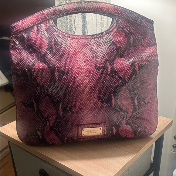Nine West Handbags - Nine West Pink Snake-Print Tote with Cutout Handle
